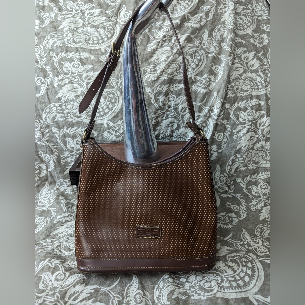 Vintage Dooney and Bourke Cabrio Handbag Brown And Yellow Chocolate Leather